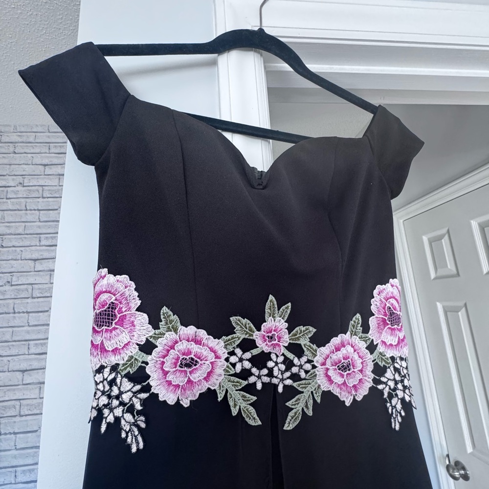 B Darlin Black Dress with Pink Floral Embroidery Formal Prom